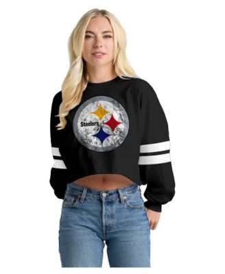 Women's Pittsburgh Steelers Oversized Cropped Stripe Long-Sleeve T-Shirt