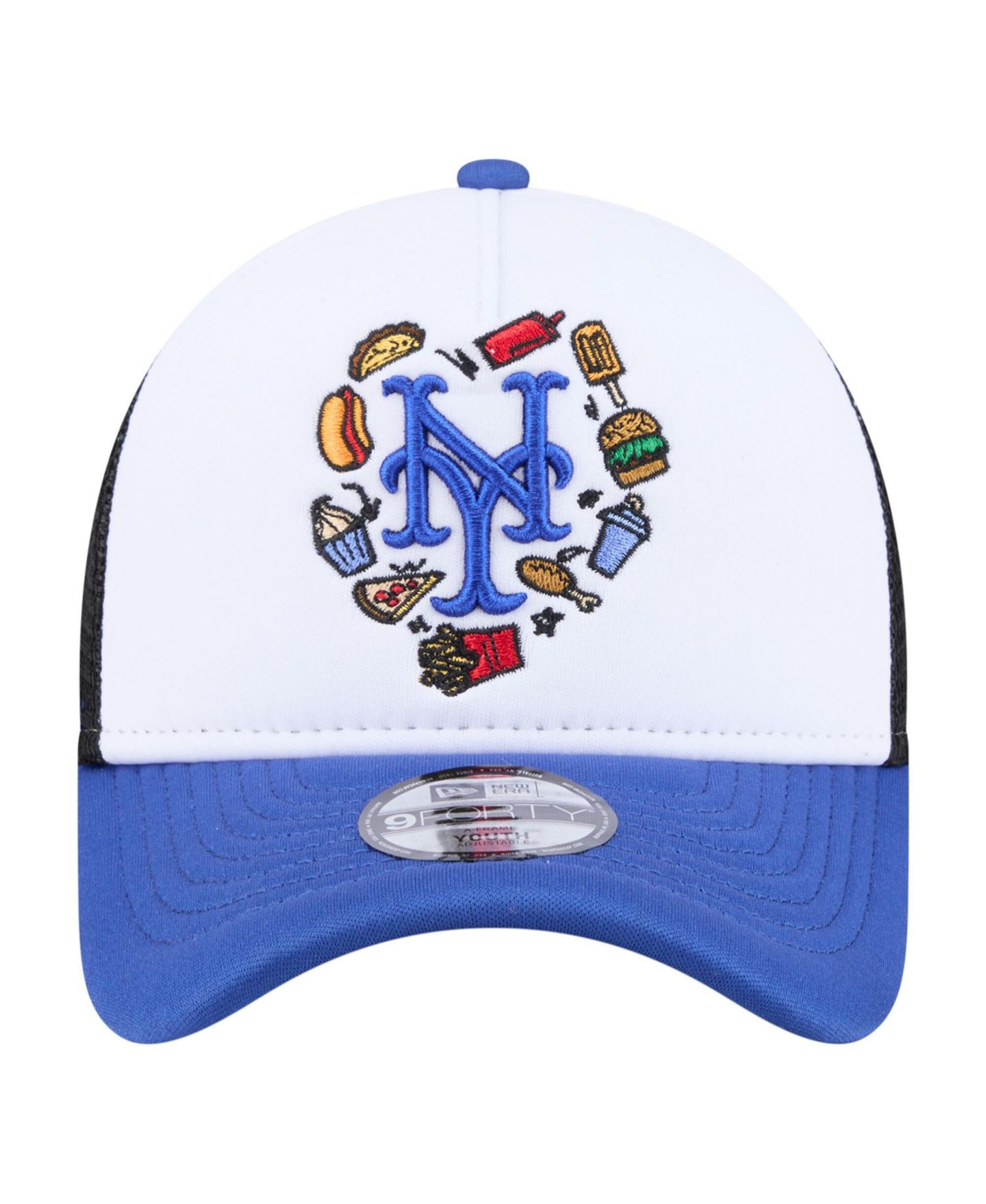 Детская кепка New Era White/Royal New York Mets Food A-Frame 9FORTY Trucker Adjustable Hat — фото 4