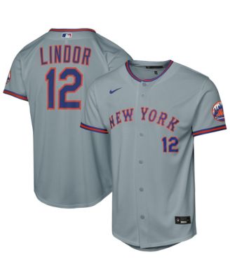 Big Boys and Girls Francisco Lindor Gray New York Mets Road Stadium Player Jersey