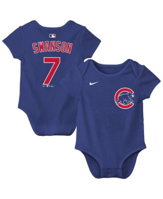 Baby Boys and Girls Dansby Swanson Royal Chicago Cubs Name & Number Bodysuit
