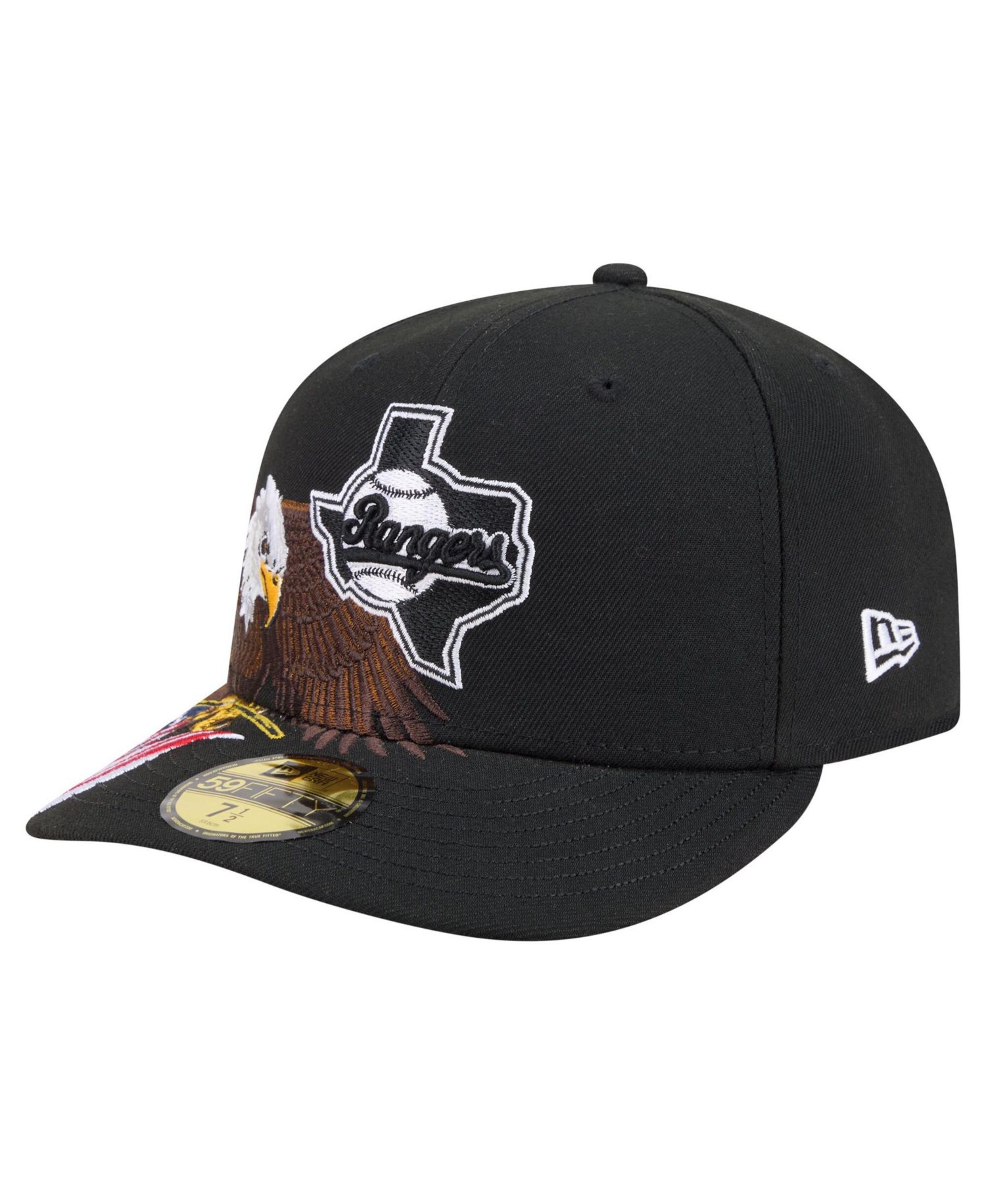 Men's Black Texas Rangers Americana Bald Eagle Pre-Curved 59FIFTY Fitted Hat