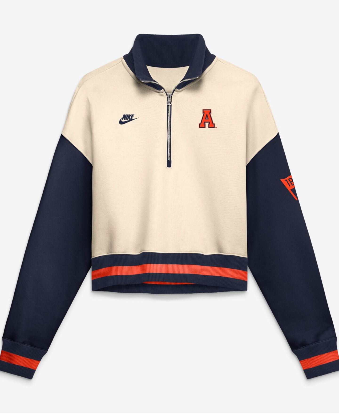 Женский укороченный свитшот Nike Auburn Tigers оверсайз на молнии 1/4, хлопок и полиэстер — фото 1