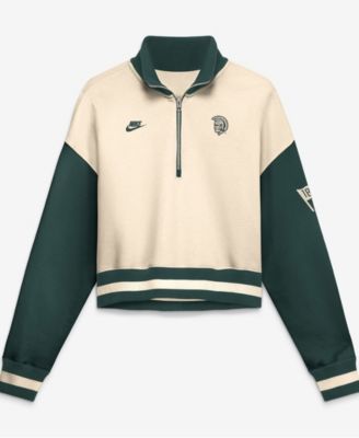Women's Natural/Green Michigan State Spartans Oversized Legacy Color Block Cropped Quarter-Zip Pullover