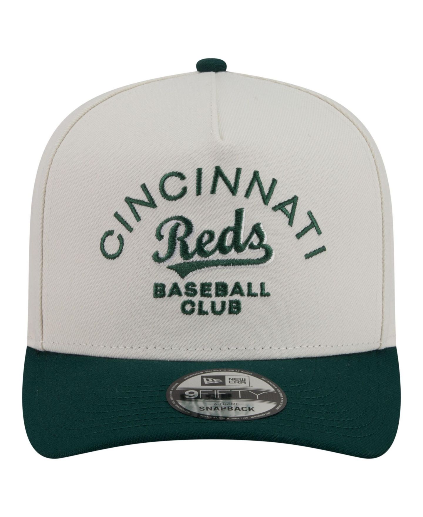 Мужская кепка New Era Cream/Dark Green Cincinnati Reds Chrome A-Frame 9FIFTY Snapback Hat — фото 2