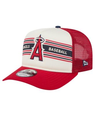 Men's Cream/Red Los Angeles Angels Banner A-Frame 9FIFTY Trucker Snapback Hat