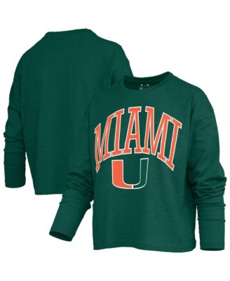 Women's Green Miami Hurricanes Motley Boxy Waist-Length Long Sleeve T-Shirt