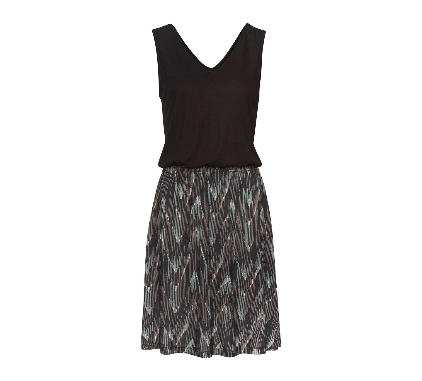 Женское платье Lascana Viscose Printed Pattern A-Line V-Neck Elastic-Waist Short, цвет: Зелёный / Чёрный — фото 6