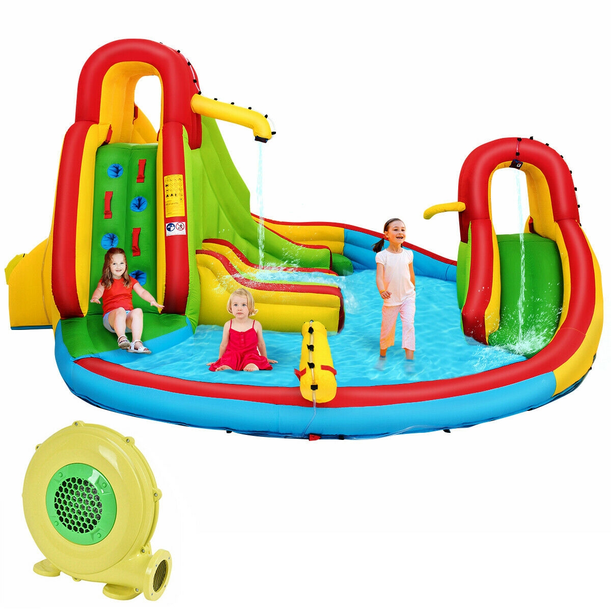 Gymax Kids Gift Inflatable Water Slide Park Bounce House w/480W Blower