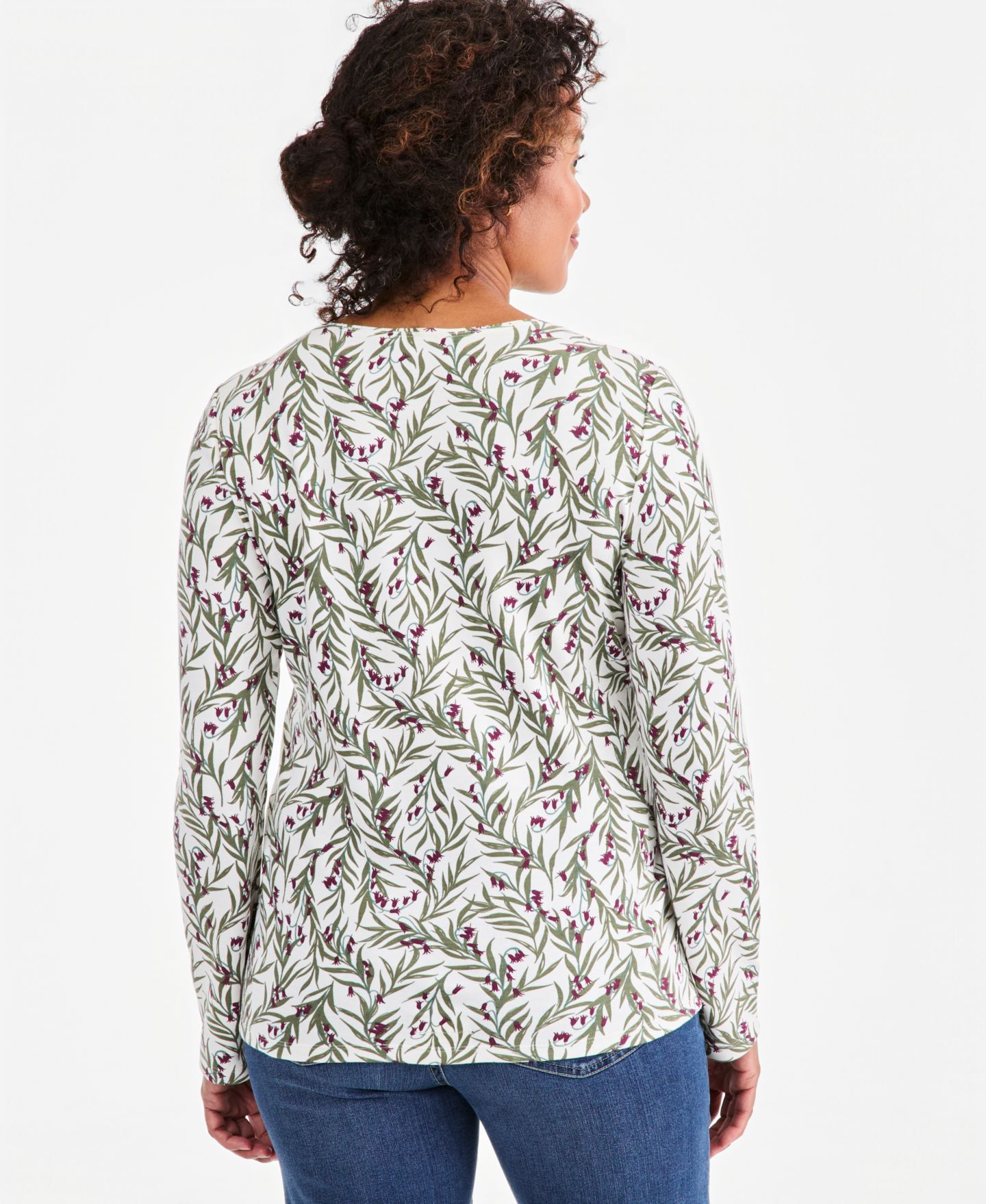 Женский топ Style & Co Printed Long-Sleeve Scoop-Neck Top, цвет: Ванильный — фото 4