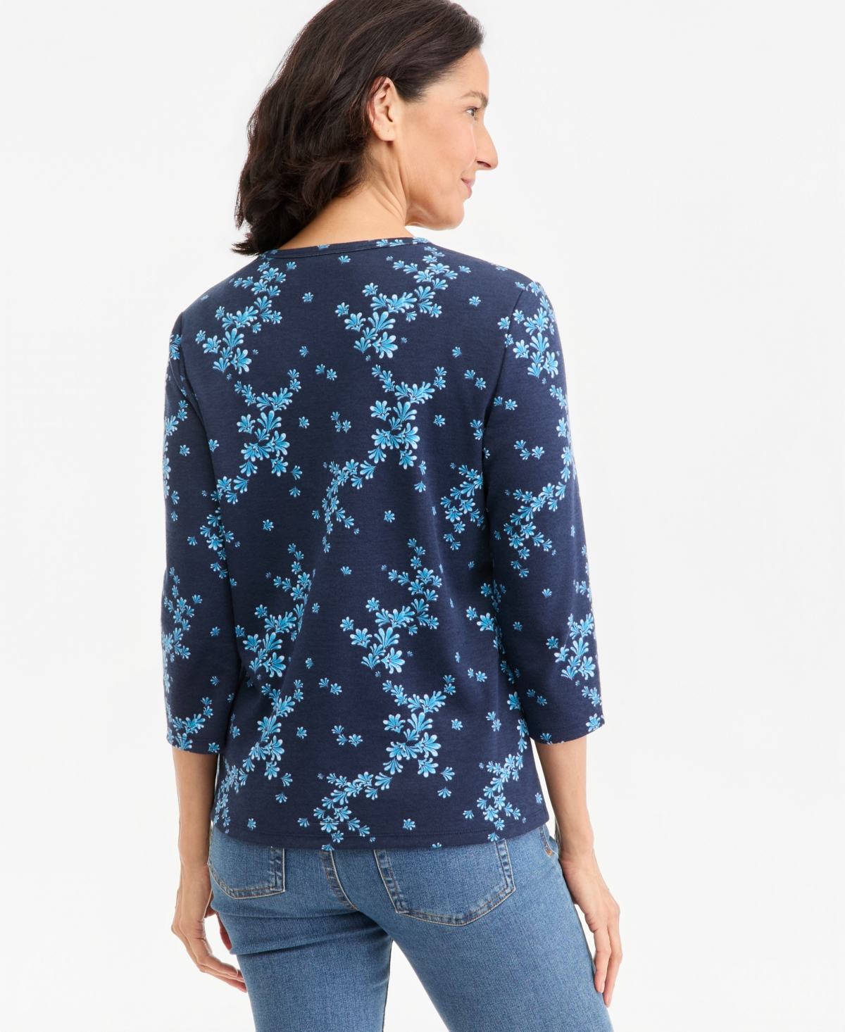 Style & Co Women's Printed 3/4-Sleeve V-Neck Tee, Macy's Exclusive