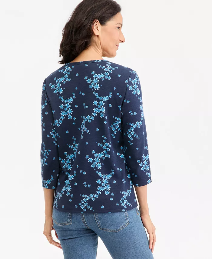 Women's Printed 3/4-Sleeve V-Neck Tee - thumbnail 4