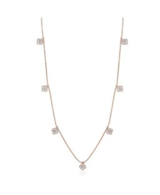 Sterling Silver Cubic Zirconia Clover Drop Station Necklace