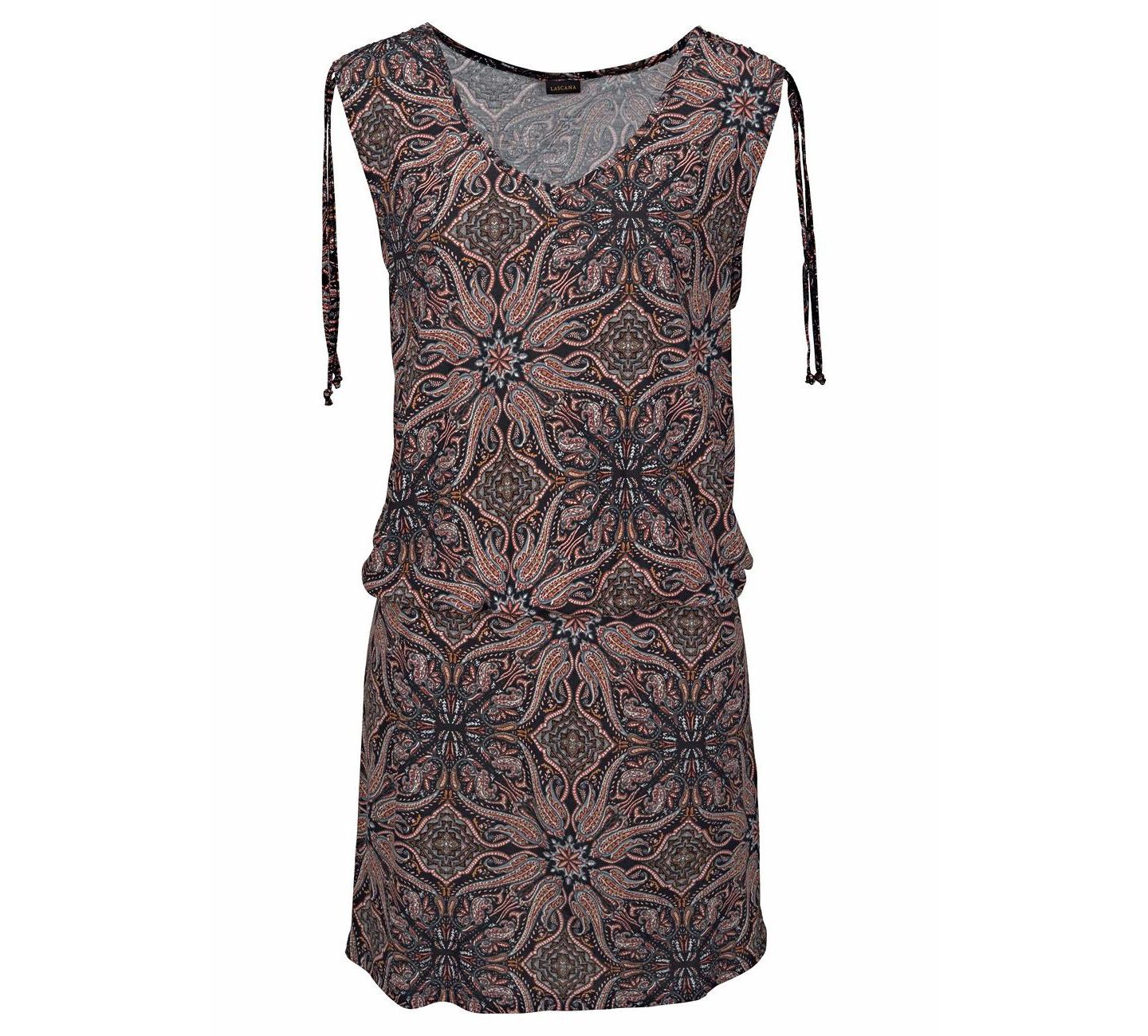 Женское платье LASCANA Viscose Printed Multi V-Neck Elastic-Waist Short, цвет: Разноцветный с принтом — фото 5