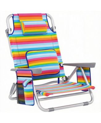 Low Beach Chair Reclining Folding Cup Holder Cooler Pouch