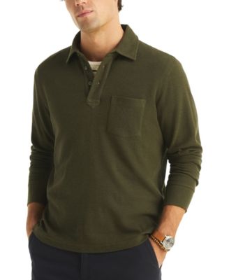 Men's Waffle-Knit Cotton-Blend Long-Sleeve Polo Shirt