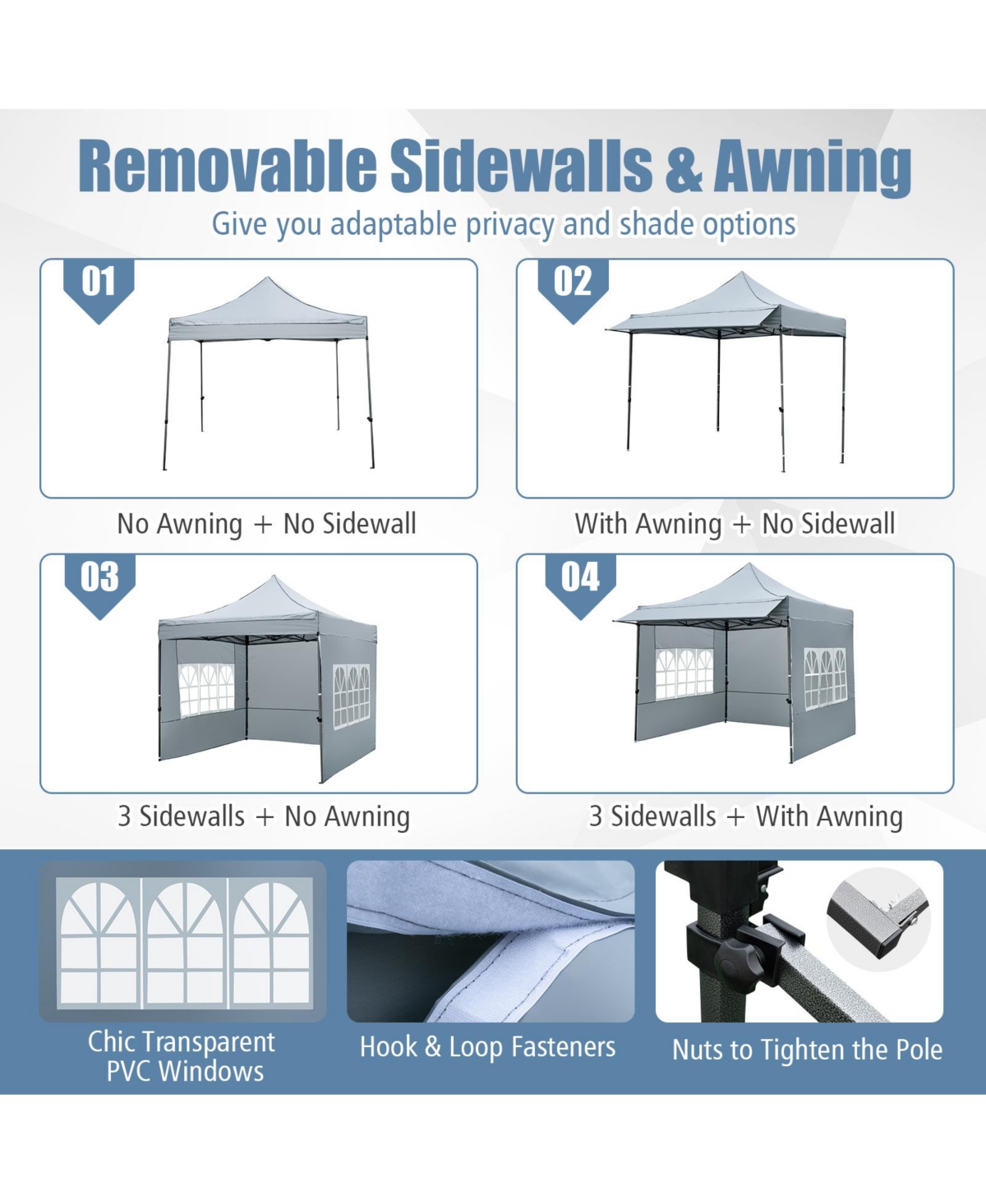 Mecale Pop-Up Canopy Tent with Sidewalls And Awning, for Party or Picnic