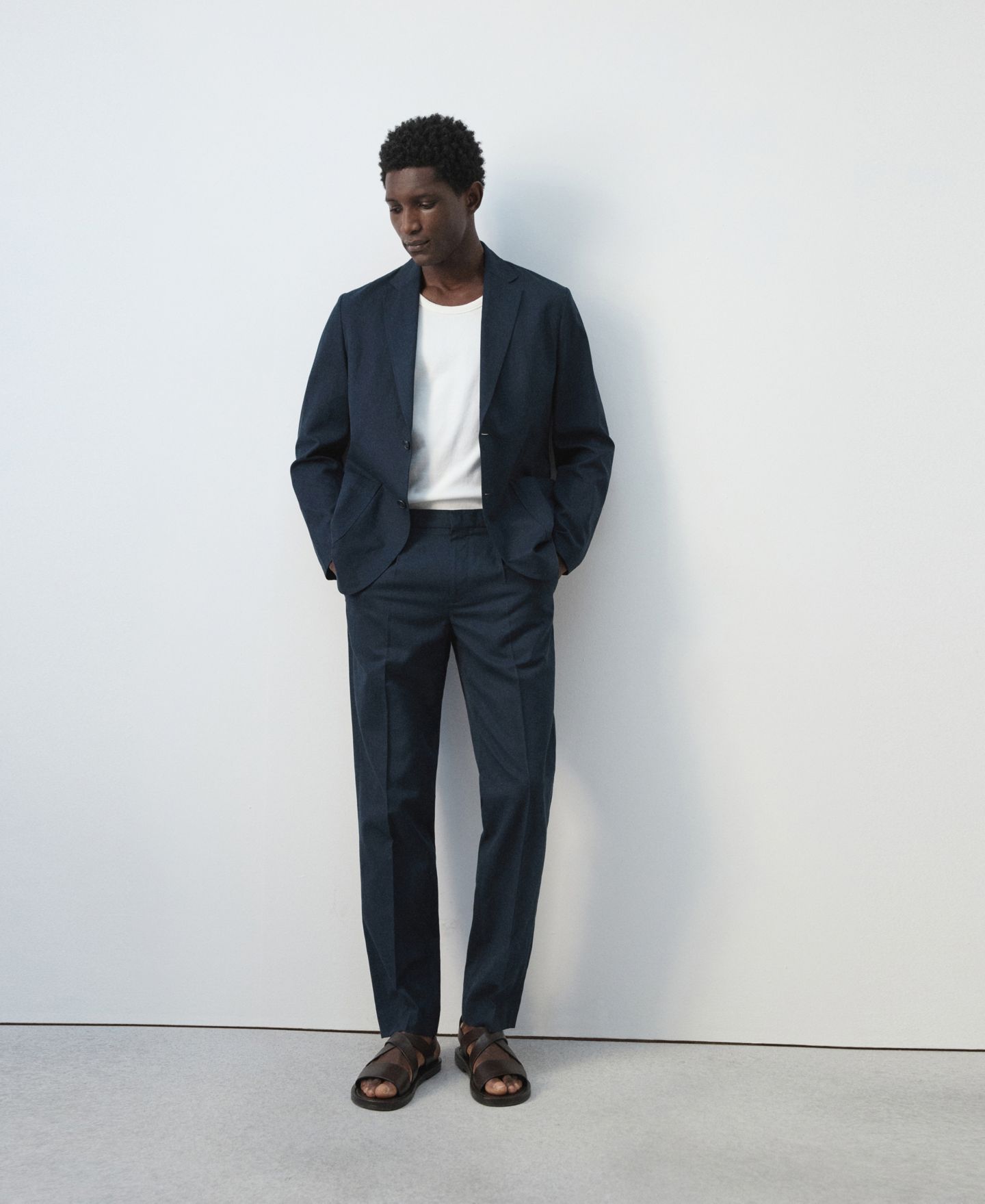 Мужской пиджак MANGO Slim-Fit Linen-Lyocell Blend Suit Blazer, цвет: Тёмно-синий — фото 4