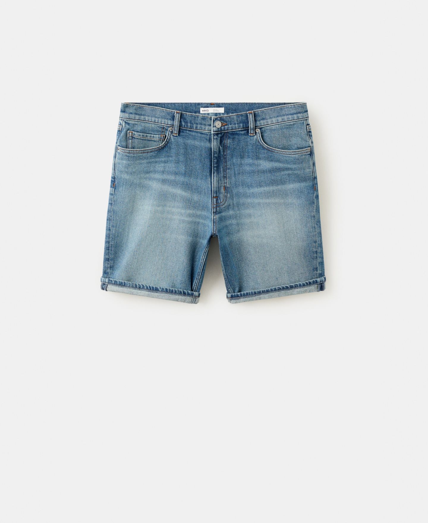 Мужские шорты MANGO Slim-Fit Denim 9.45" Bermuda, цвет: Средний синий — фото 2