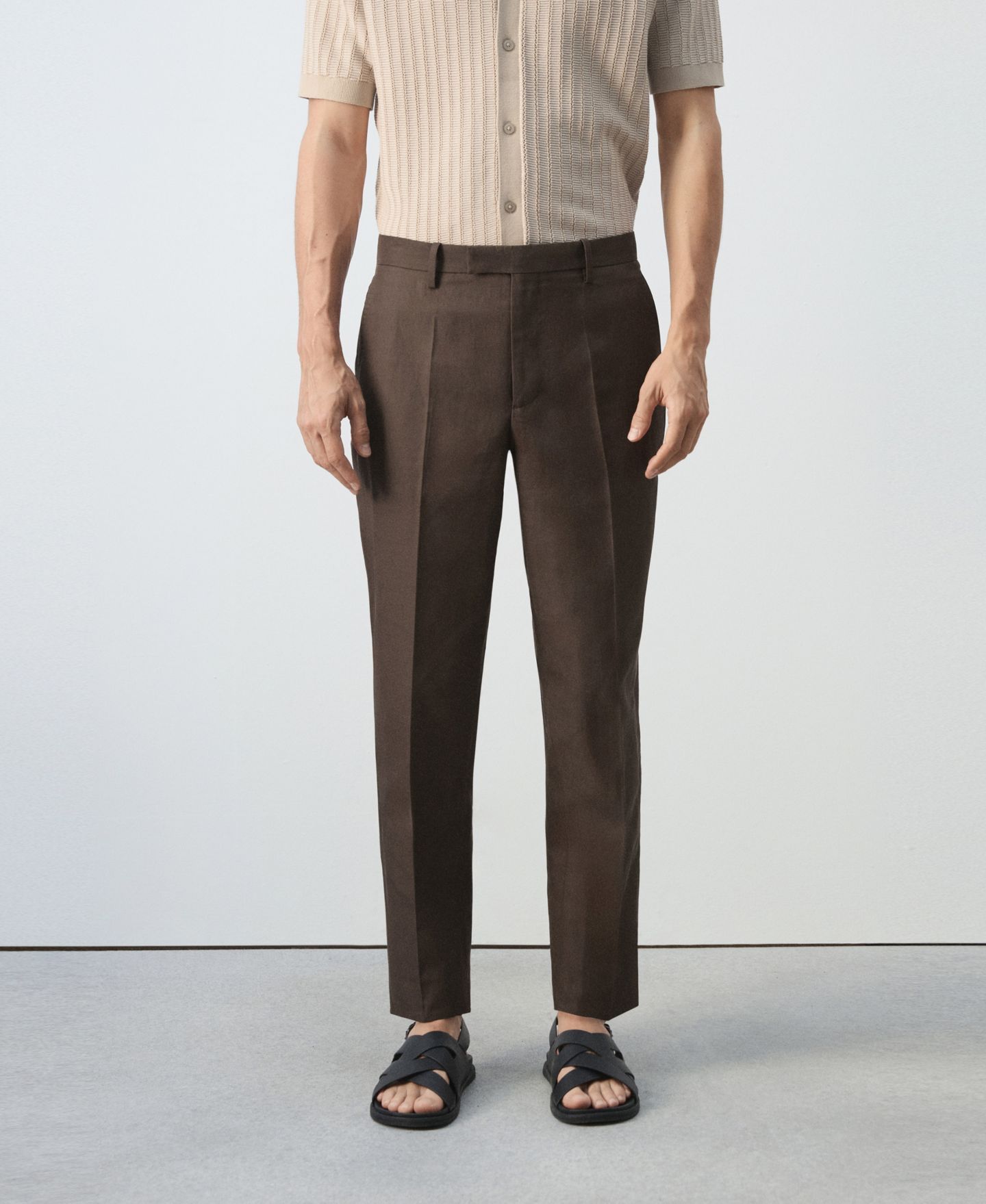 Мужские брюки MANGO Lyocell-Linen-Blend Suit, цвет: Коричневый — фото 1