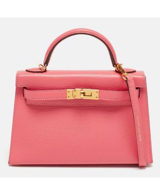 Pre-Owned HERMES Kelly Ii Sellier Mini Finish Rose Azalee Chevre Leather Top Handle Bag