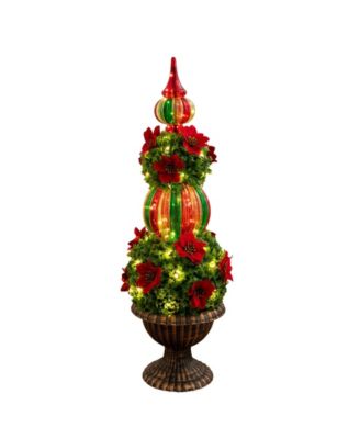 3' Pre-Lit Artificial Christmas Ornament Holly Berry Topiary Tree
