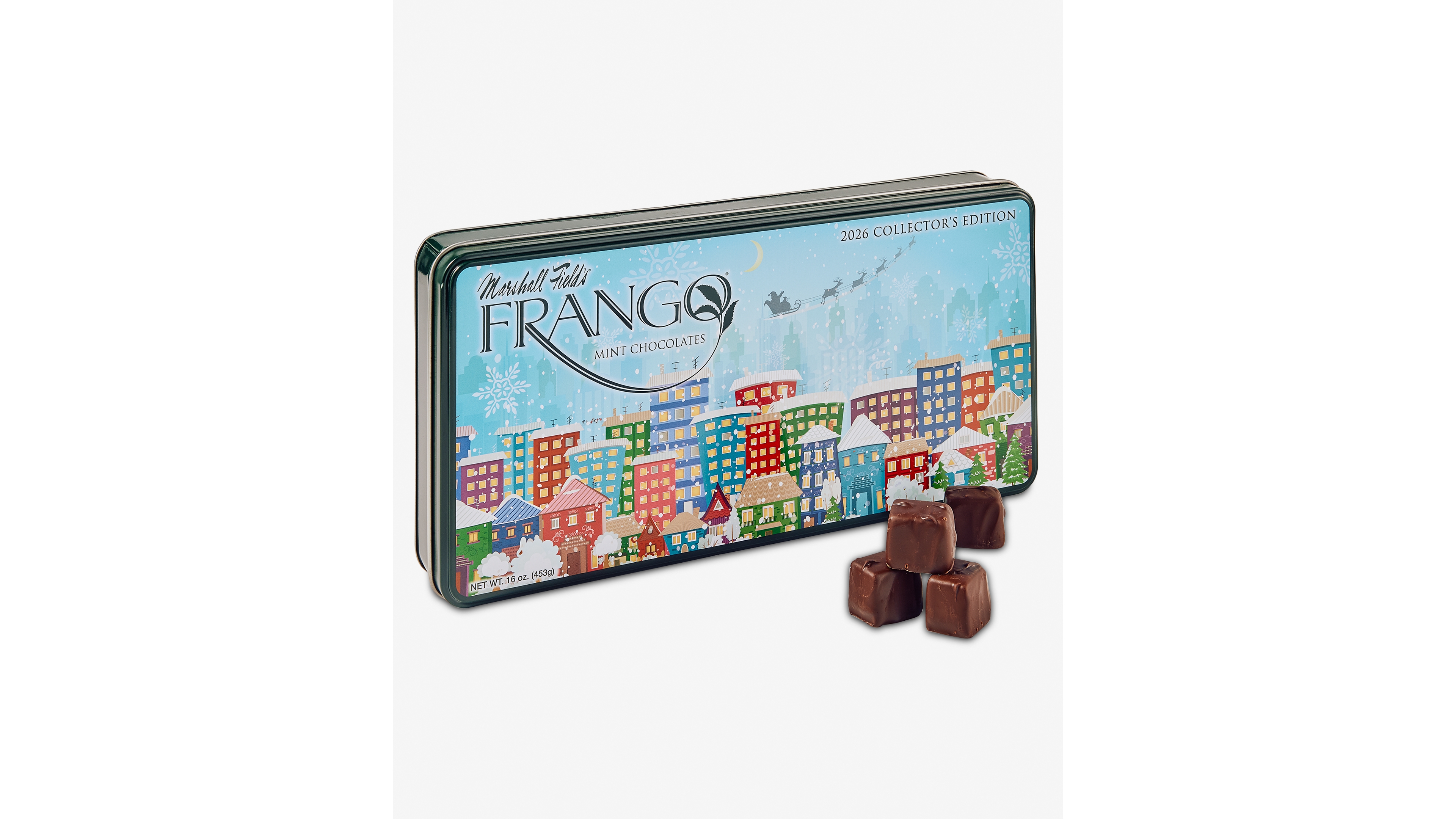 Frango Chocolates Holiday Collector's Tin Milk Mint Chocolates, 45 Piece