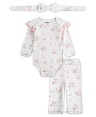 Baby Girls' Babywear Long-Sleeve Bodysuit, Pants and Headband, 3-Piece Set