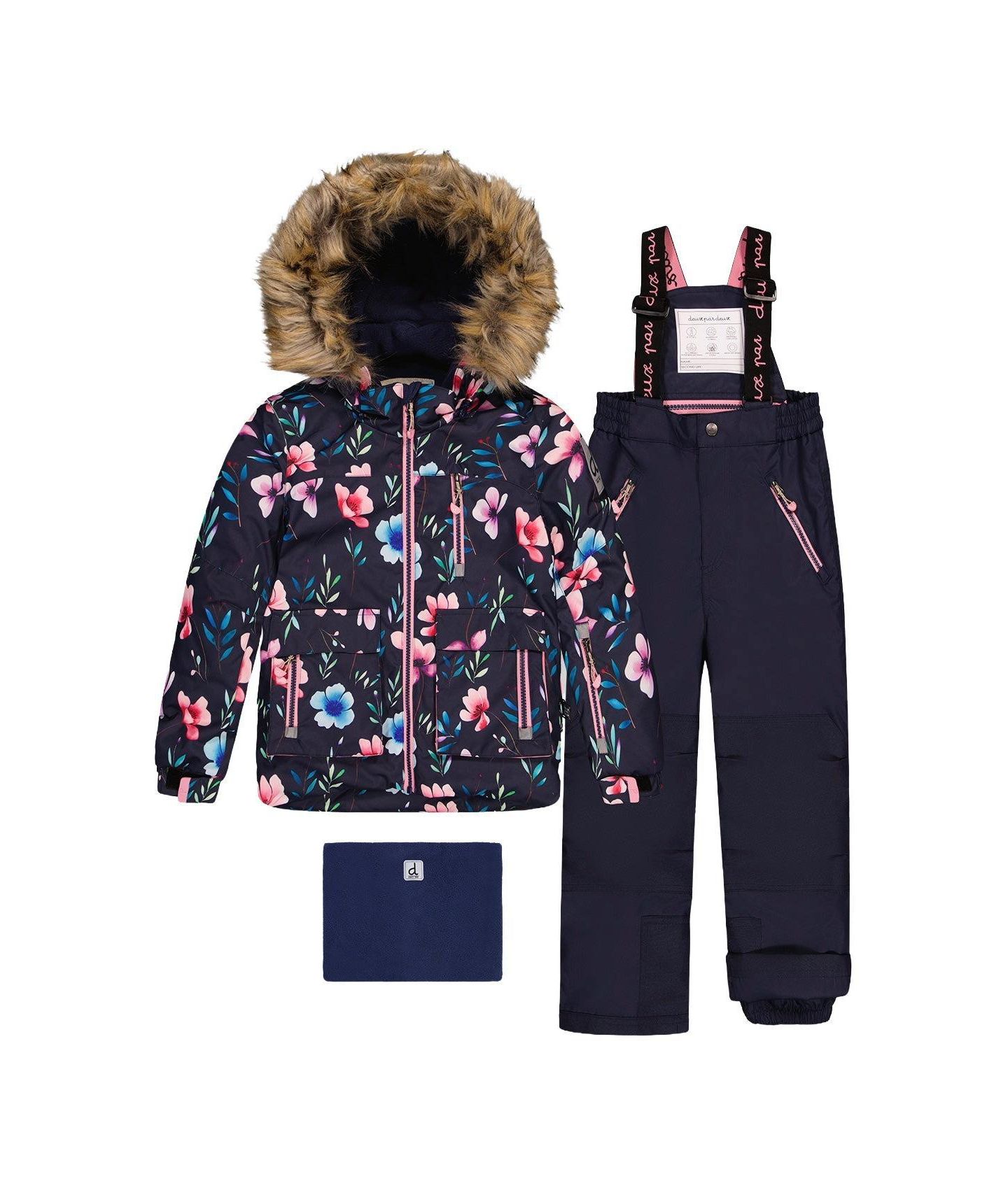 Комплекты Deux par Deux Two Piece Play Snowsuit Floral Print для девочек-малышей, цвет: Синий с принтом — фото 1
