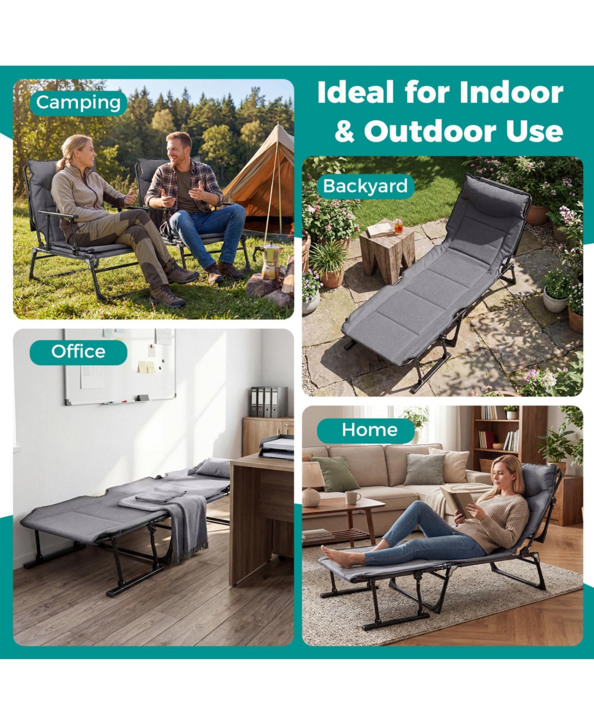 Mecale 3-in-1 Folding Camping Cot Convertible Single Sofa Chair, 375-lb Cap