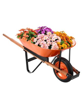 1-Wheel Wheelbarrow Cart, 5 Cu. Feet. Load, 330 lb Capacity, Garden Dump Cart with Metal Handle, 16" Wide Track Wheel