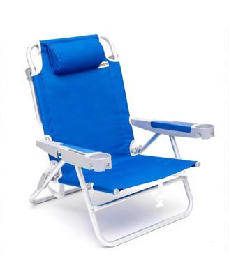 28" Low Beach Chair Lay Flat Folding Camping Chair Cup Holder outdoor