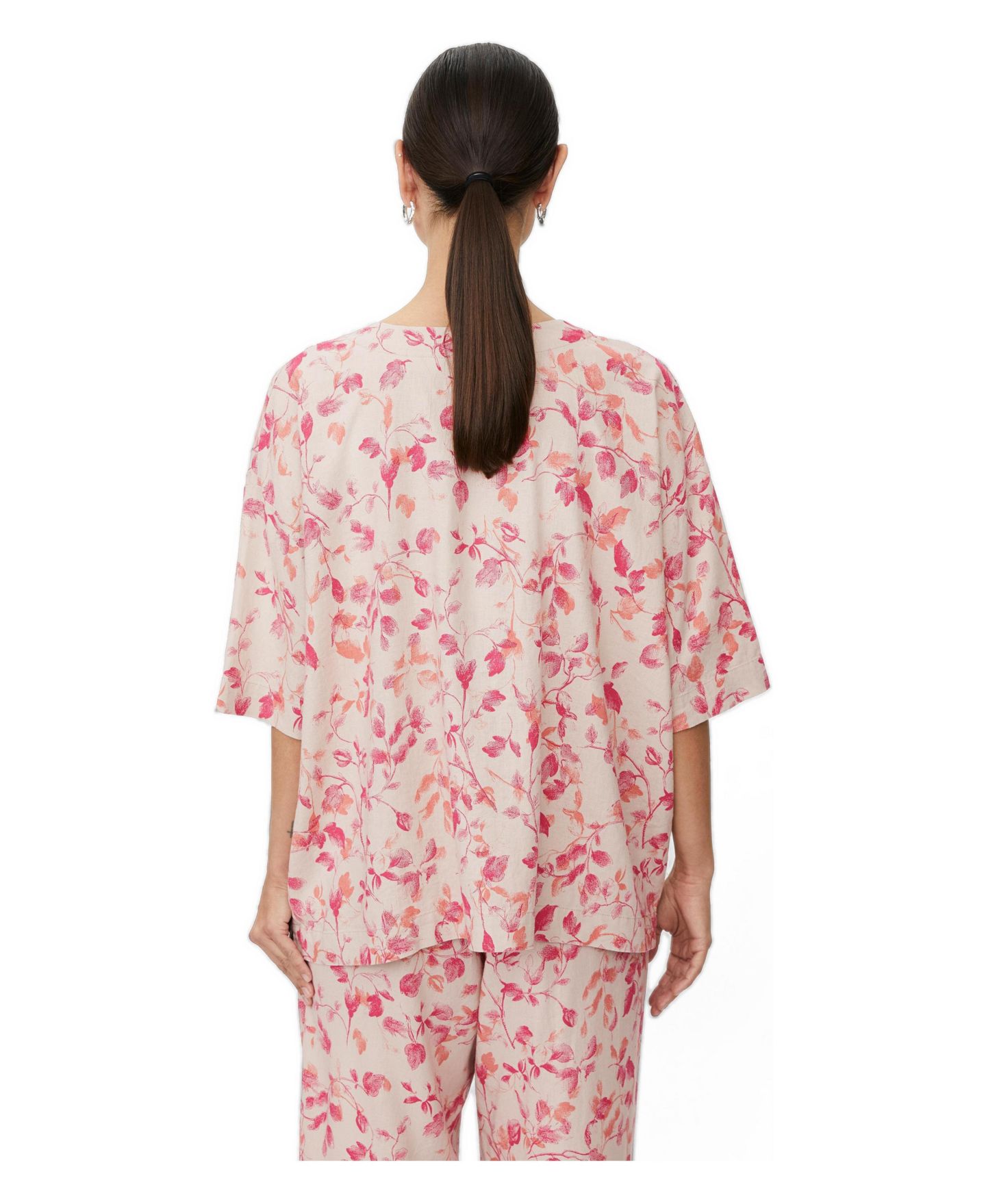 Женский топ Masai Copenhagen MaDegana Floral-Print 3/4-Sleeve Linen-Blend, цвет: Carmine — фото 3