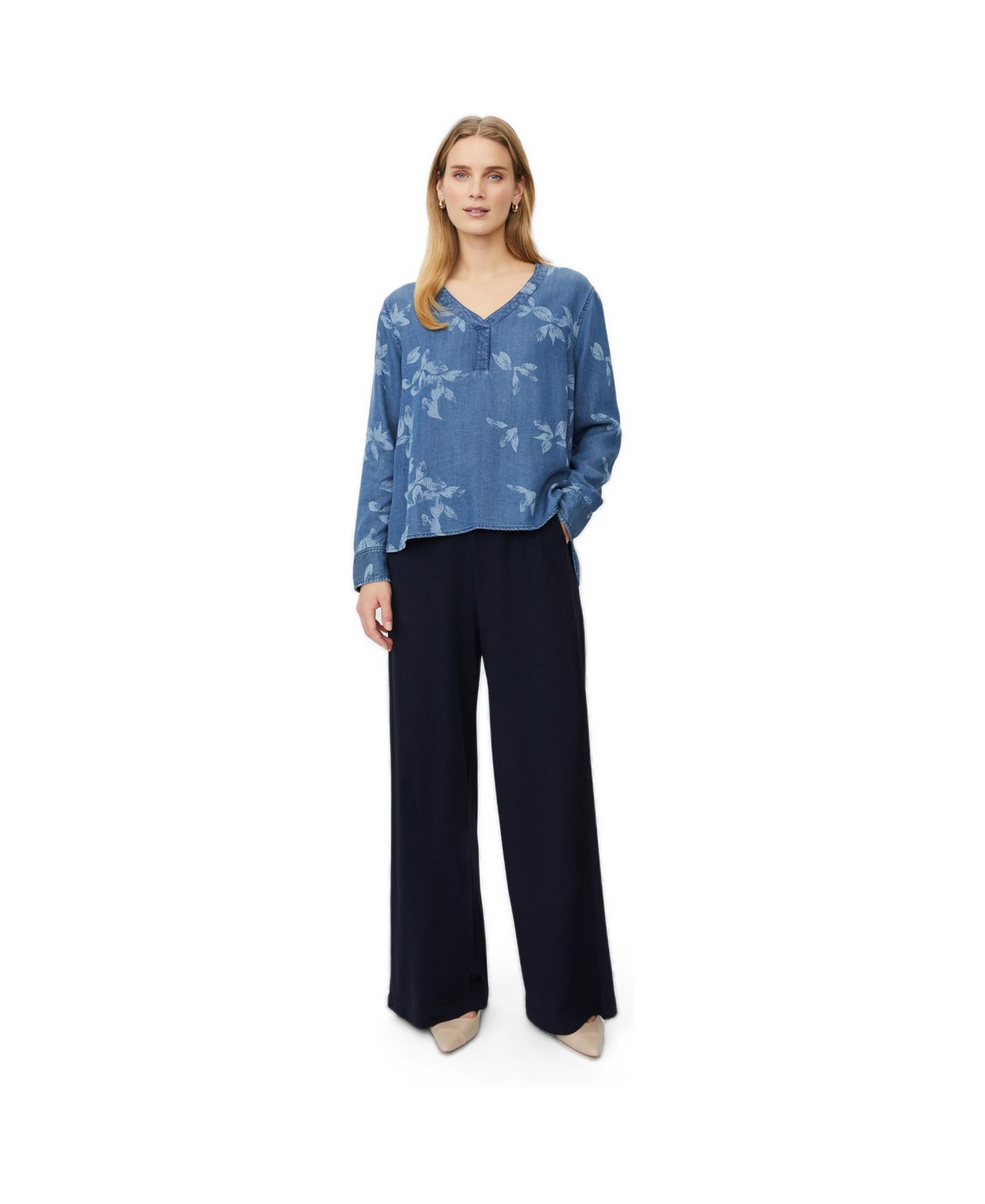 Женская блузка Masai Copenhagen MaDariane Floral Long-Sleeve Denim, цвет: Синий джинсовый — фото 2