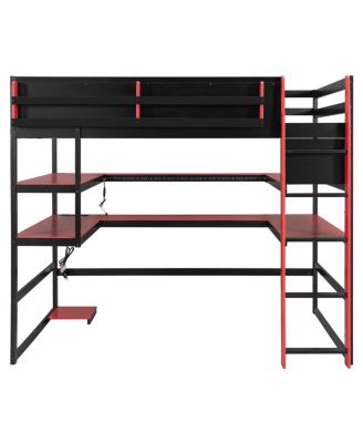 Wood Loft Bed With Desk, Storage, RGB Light