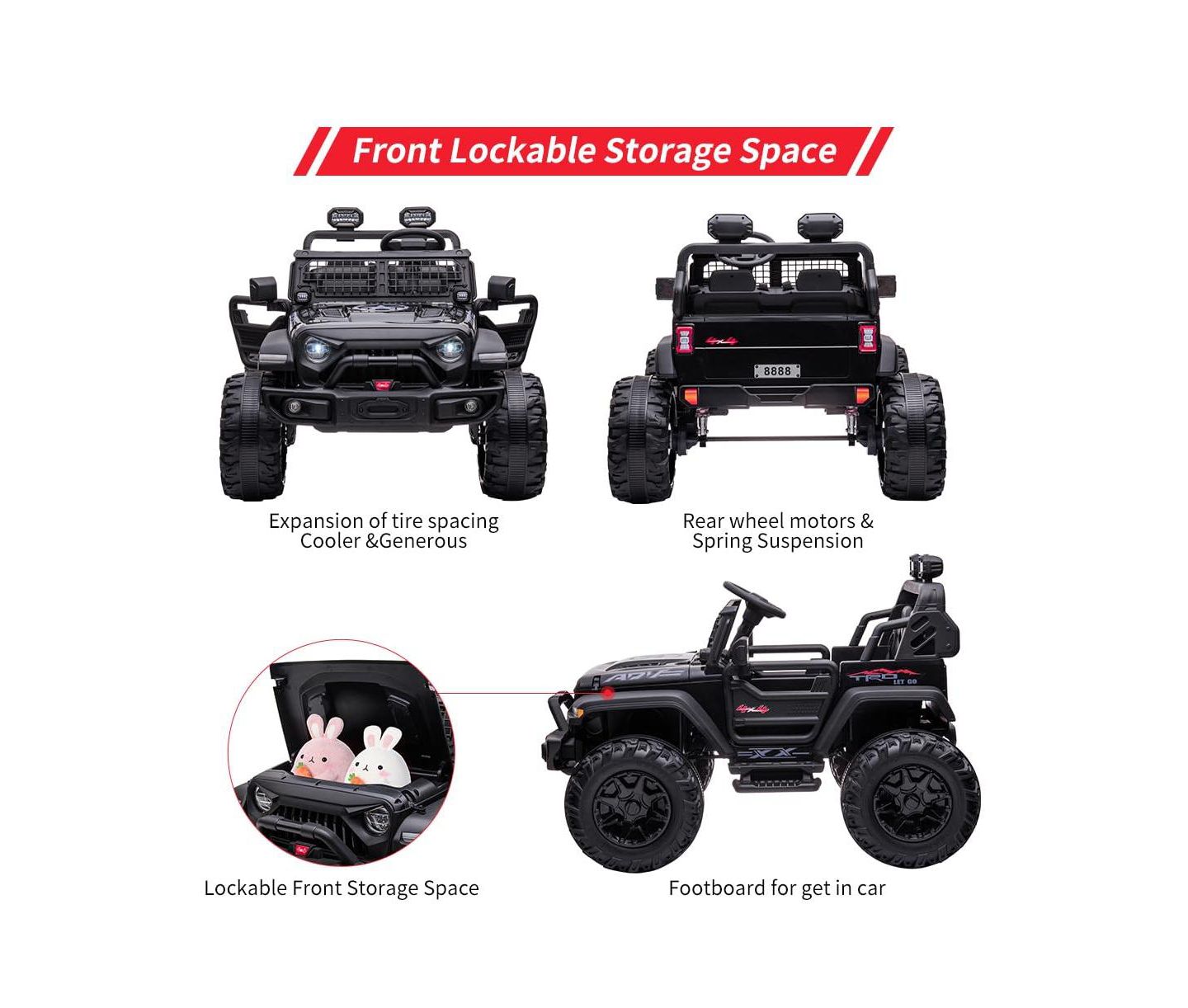 Детская игрушка homfan 24V Kids Ride on 2 Seater Electric Car, Battery Powered Vehicle with Remote Control and Led Headlights for Ages 3 — фото 7