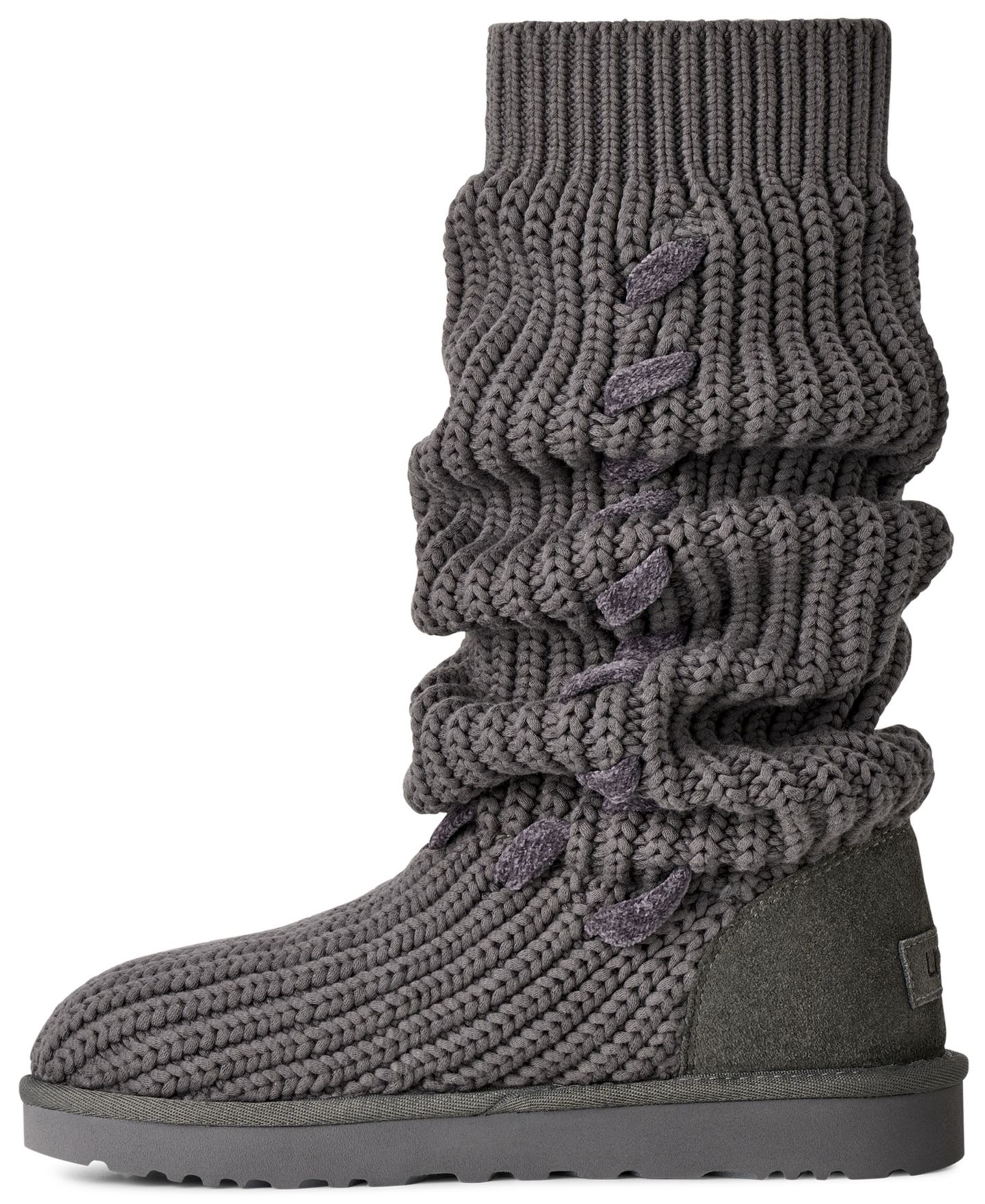 Женские ботинки UGG Classic Tall Whipstitch Knit Slouch Knee High, цвет: Угольный — фото 6