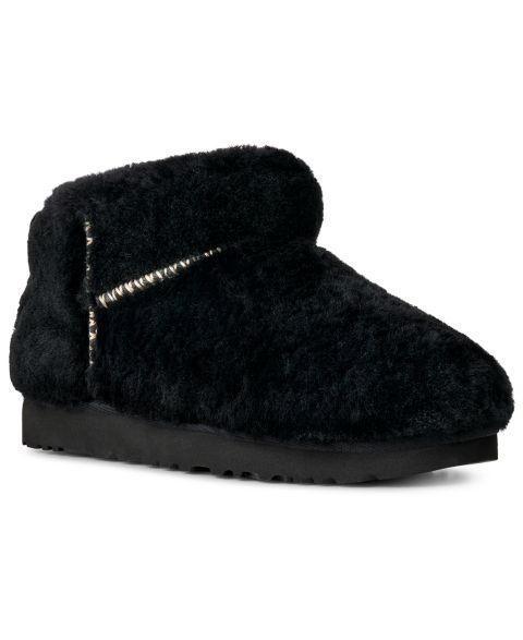 Женские ботинки UGG® Classic Ultra Mini Fluffed Round Toe Booties, цвет: Чёрный