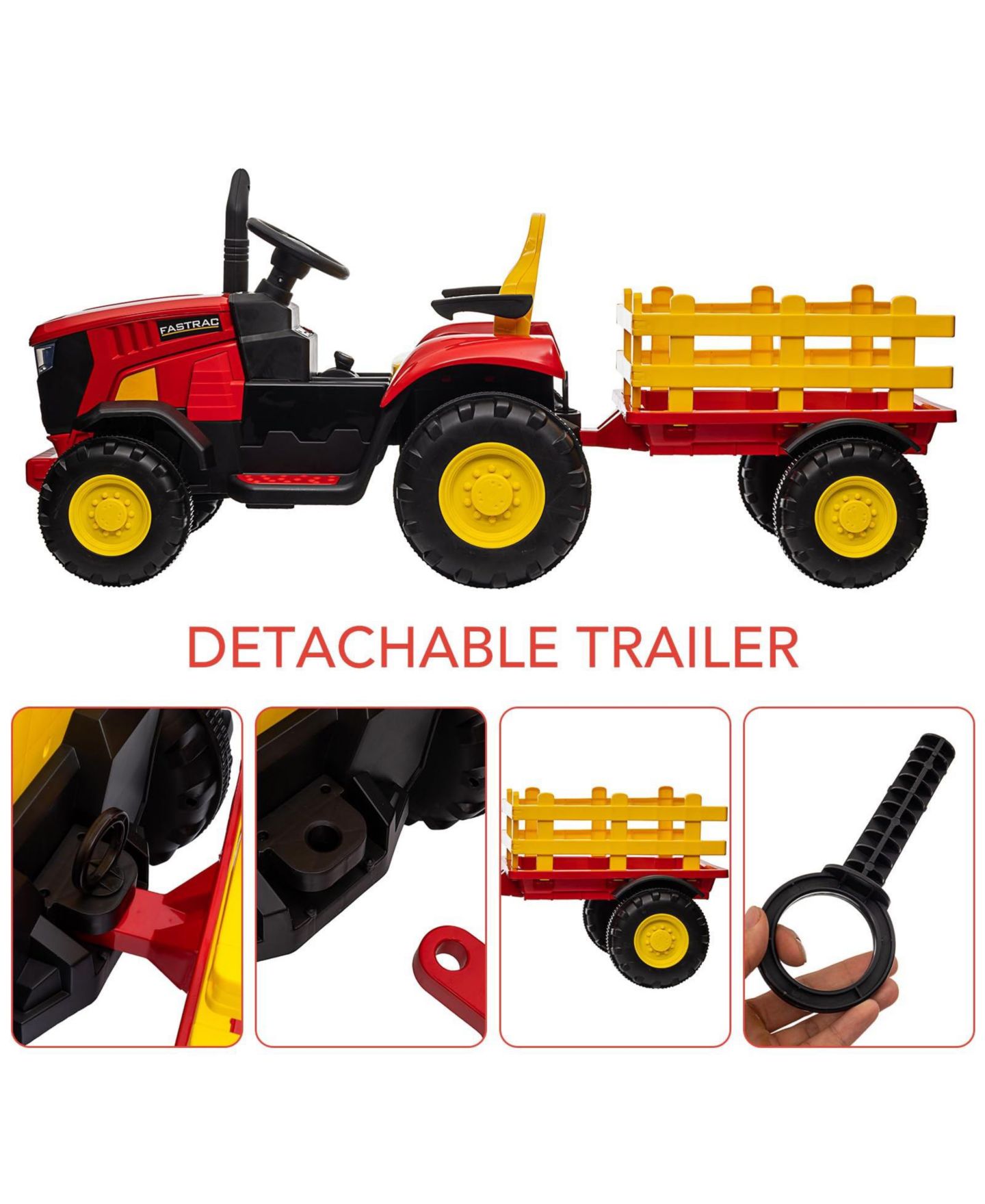 Детская игрушка homfan Electric Ride On Car Tractor with Garden Cart Trailer, 12v Rechargeable Kids Vehicle with Remote Control for Ages 3 to 8, цвет: Красный — фото 5