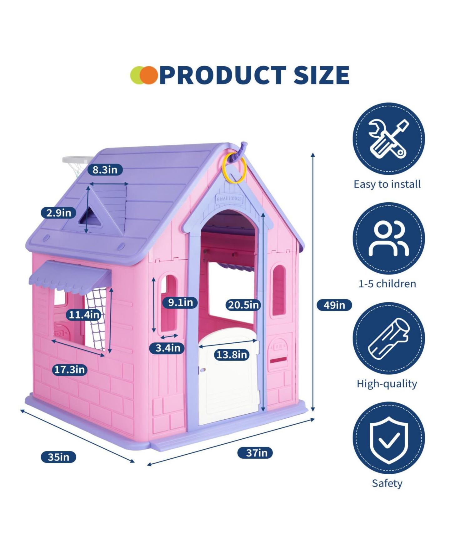 Детская игрушка homfan Kids Outdoor and Indoor Playhouse Cottage, Toddler Playground with Basketball Hoop for Ages 2 — фото 2