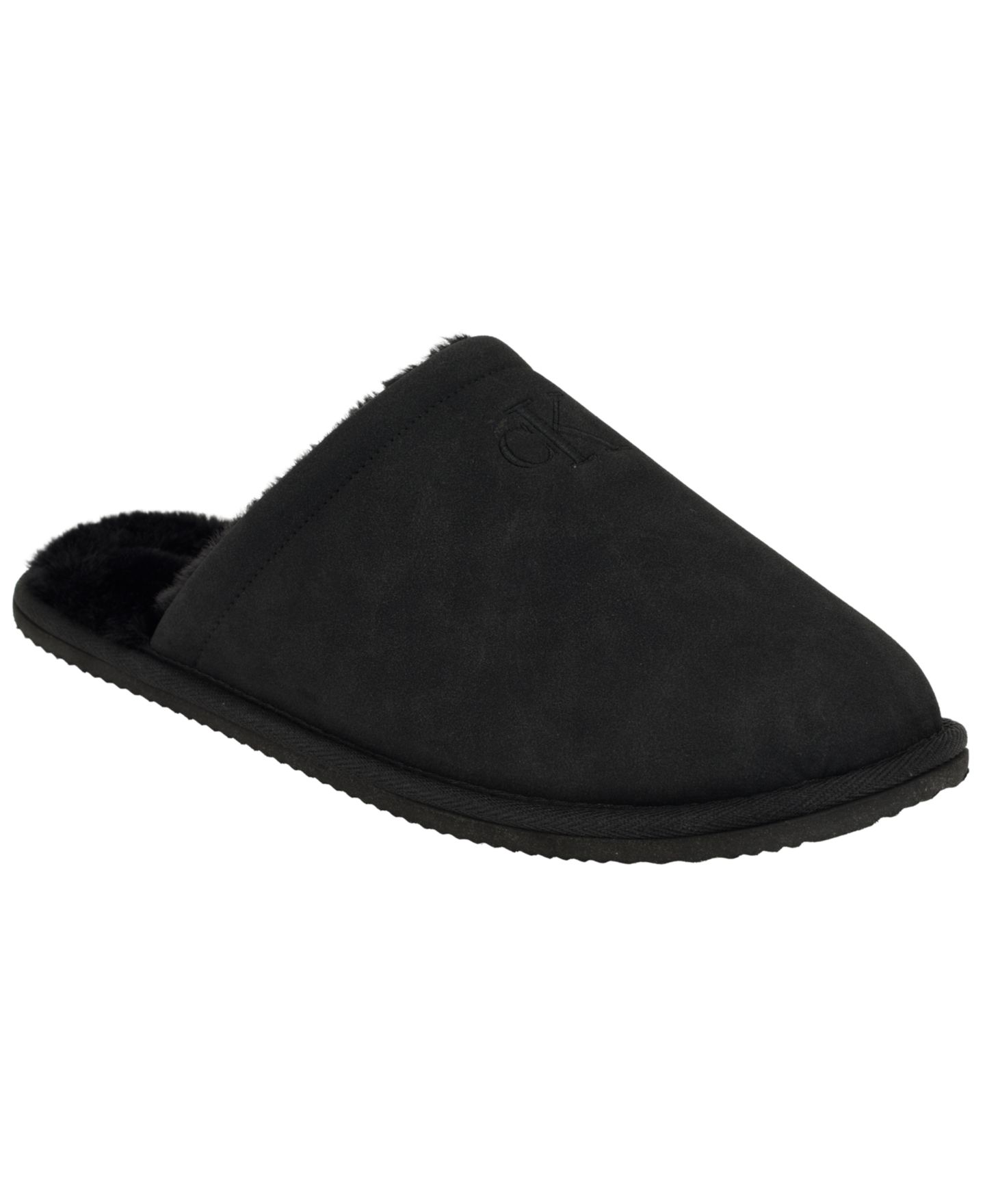 Мужские тапочки Calvin Klein Roon Plush Lined Footbed Round-Toe Slippers, цвет: Чёрный — фото 1