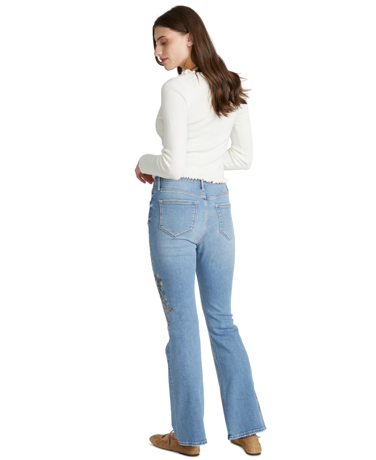 Женские джинсы Driftwood Mila x Natura Needlepoint Mid-Rise Floral Bootcut, цвет: Светлая варка — фото 5
