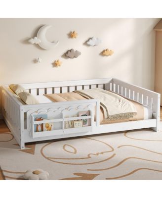  Platform Bed with Guardrail and Storage Shelves