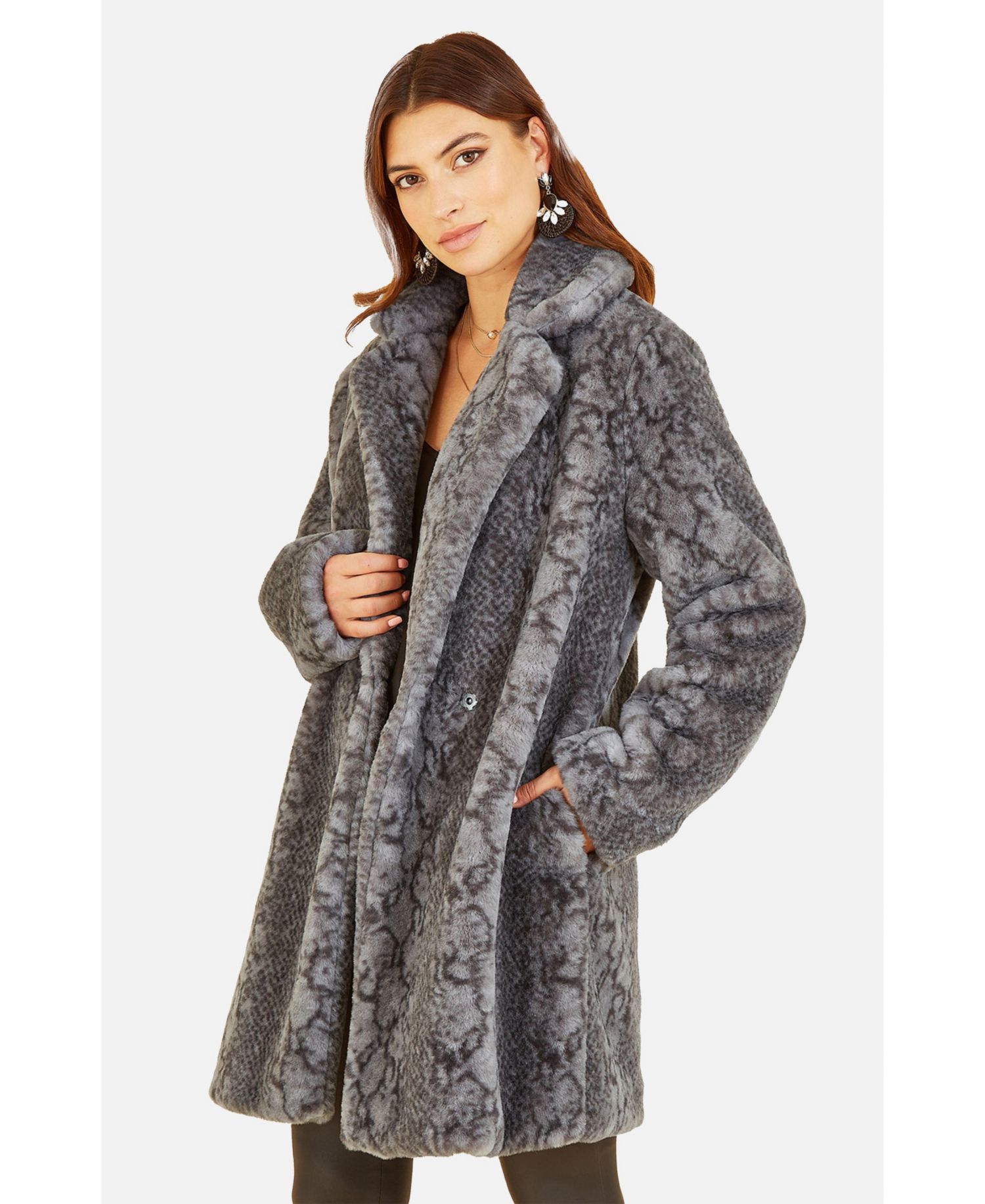 Women's Snakeskin Print Faux Fur Coat