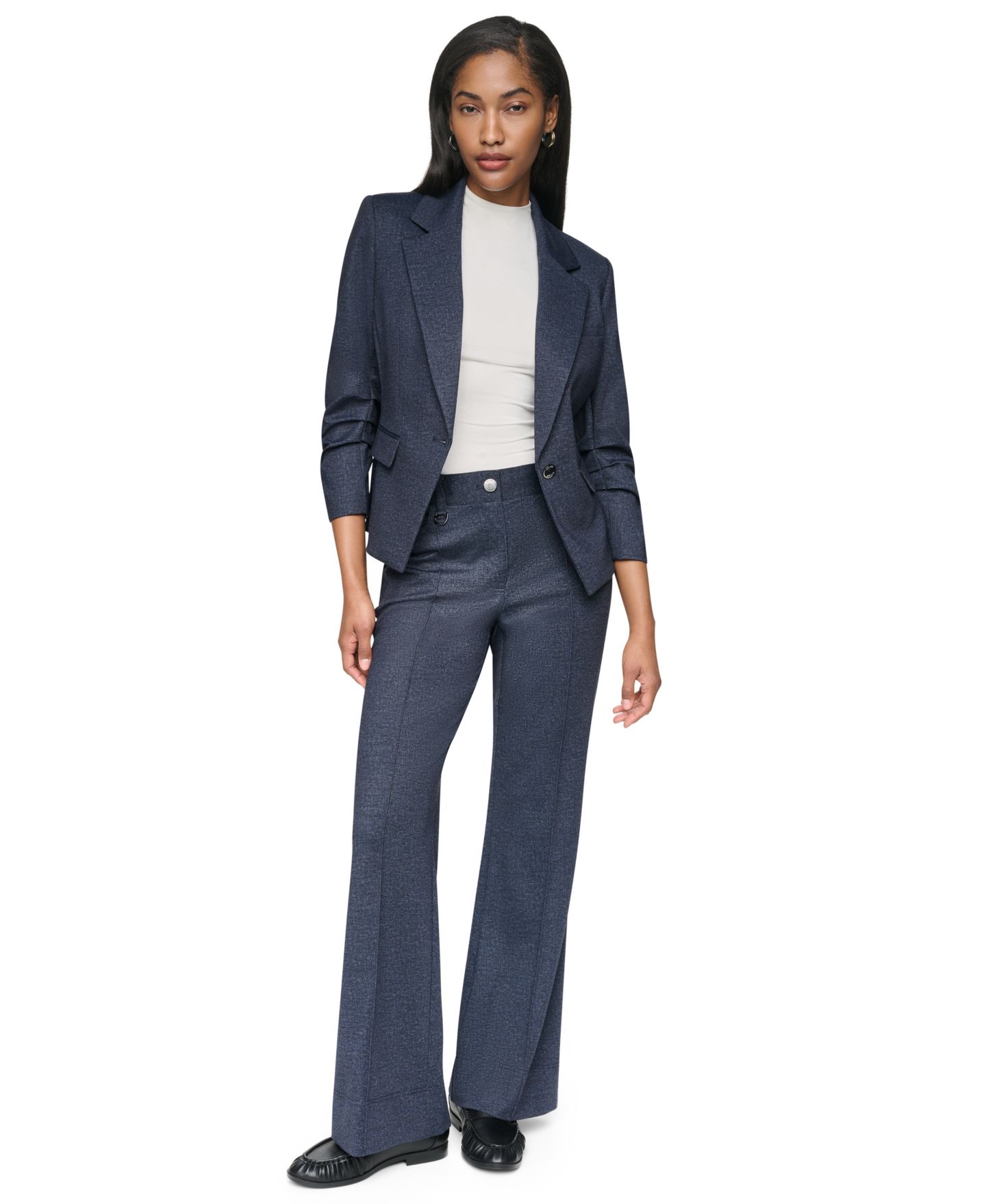 Женский пиджак DKNY Faux Denim Short Ruched-Sleeve Blazer, цвет: Джинсовый — фото 2