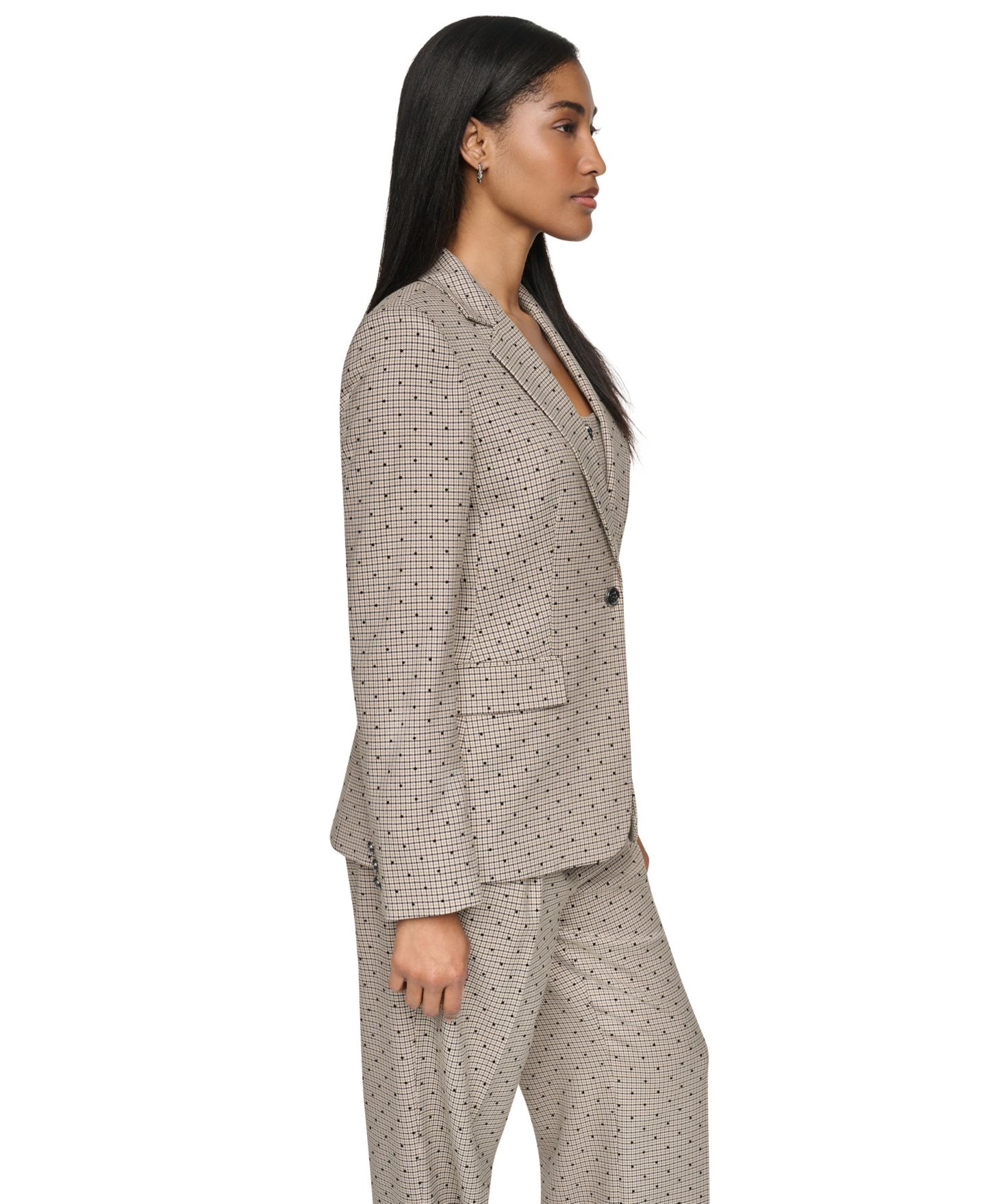 Женский пиджак DKNY Embellished Houndstooth Blazer, Regular & Petite, цвет: Чёрный разноцветный — фото 10