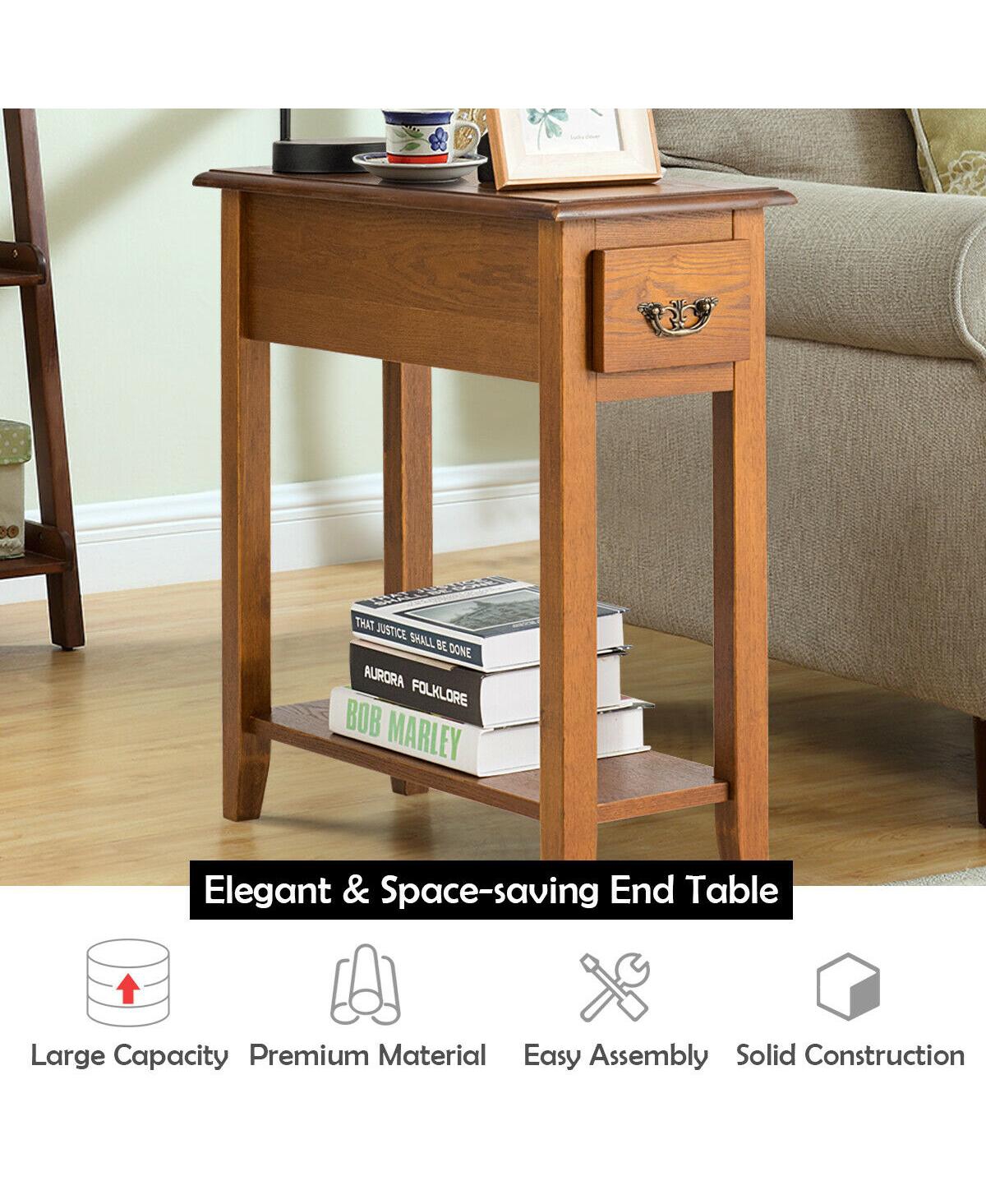 Gymax End Table Bedside Sofa End Table Narrow Nightstand With Drawer