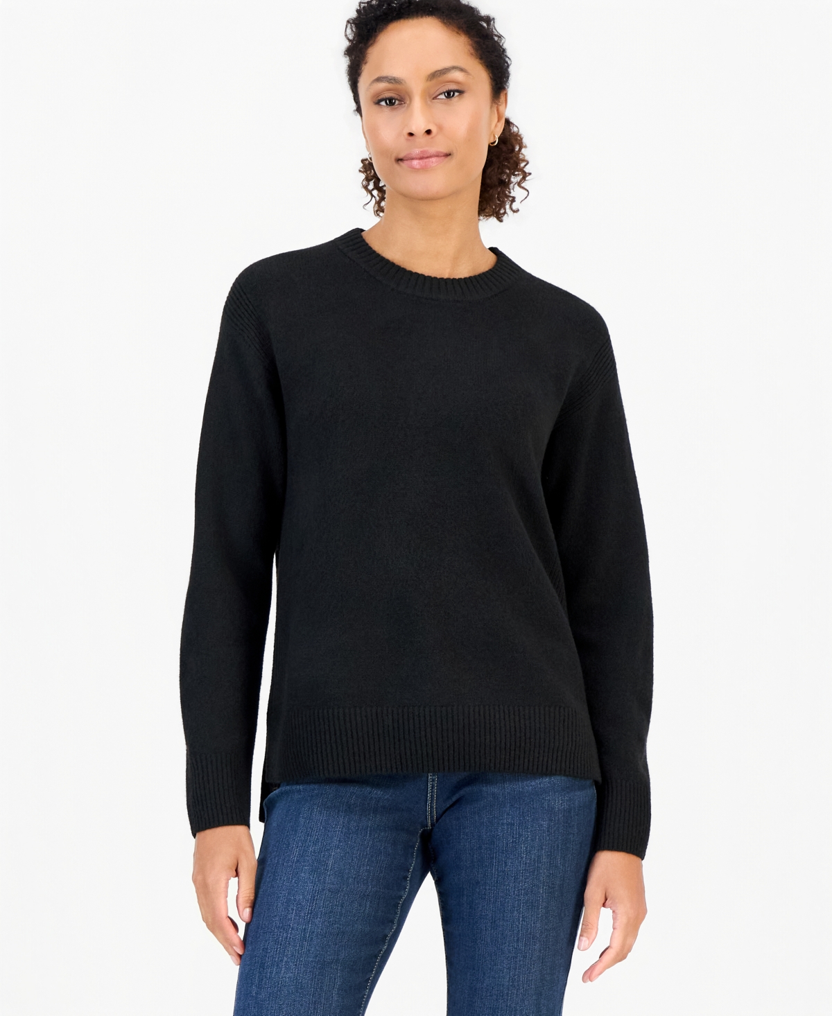 Style & Co Petite LuxSoft Long-Sleeve Crewneck Loose Pullover Sweater, Macy's Exclusive