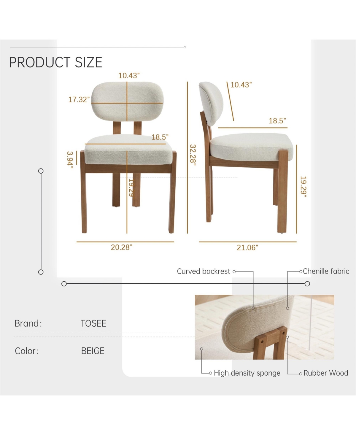Clihome 2 Pack Modern Dining Chairs, Soft Sponge Fabric Upholstered Kitchen Chairs Side