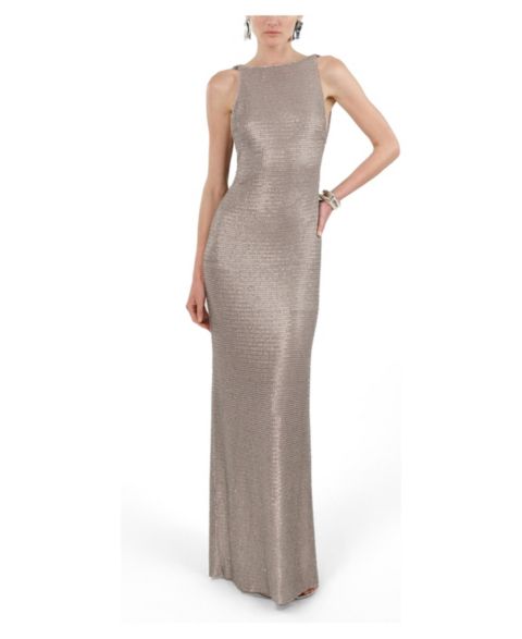 Женское платье NOCTURNE Sequin Open-Back Maxi, цвет: Серебряный