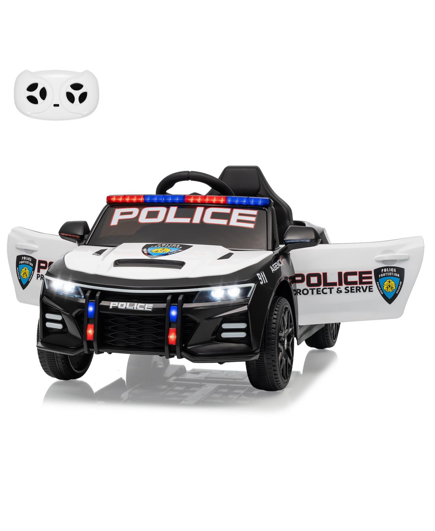Детские игрушки homfan 12V Licensed Toyota Police Ride On Car, 4WD, Remote Control, LED Lights, Music, Spring Suspension, Safety Belt, Truck Bed Storage, цвет: Белый — фото 4